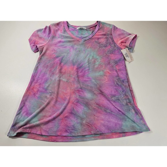NWT botique Giddy up glamor size large L tie dye pink v neck short sleeve - Picture 3 of 8